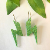 Handmade Sparkling Lime Green Glitter Lightning Bolt Earrings